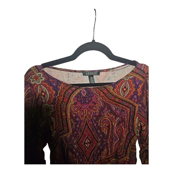 LAUREN RALPH LAUREN Long Sleeve Paisley Ruched Side Blouse - Size Large - Picture 3 of 8